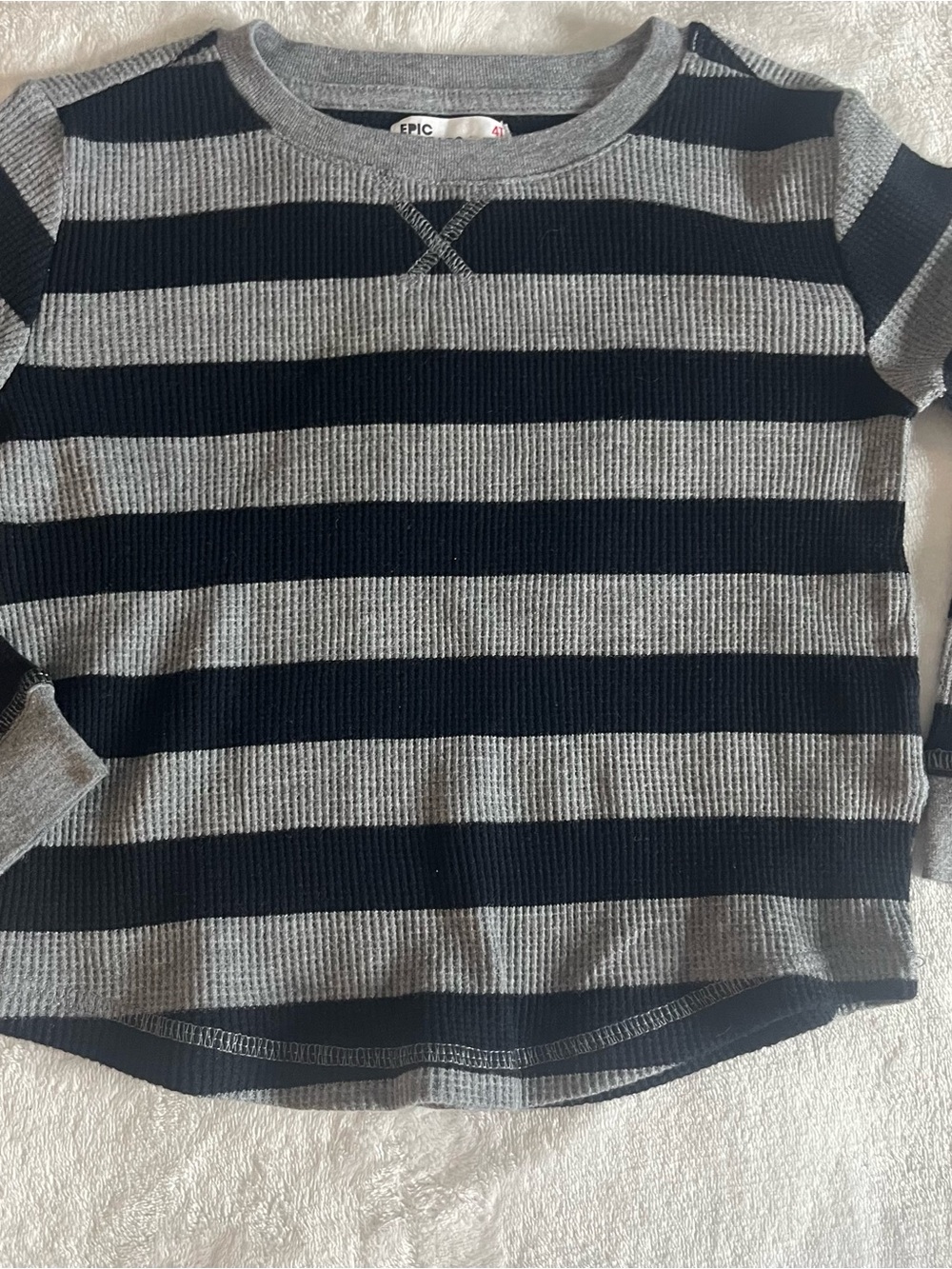 Epic Threads Toddler‎ Boys Black Gray Striped Waffle Knit Crewneck Tee Sz 4T
